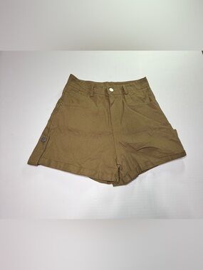 High Waisted Tan Shorts Cuffed Hem Utility Minimalist M